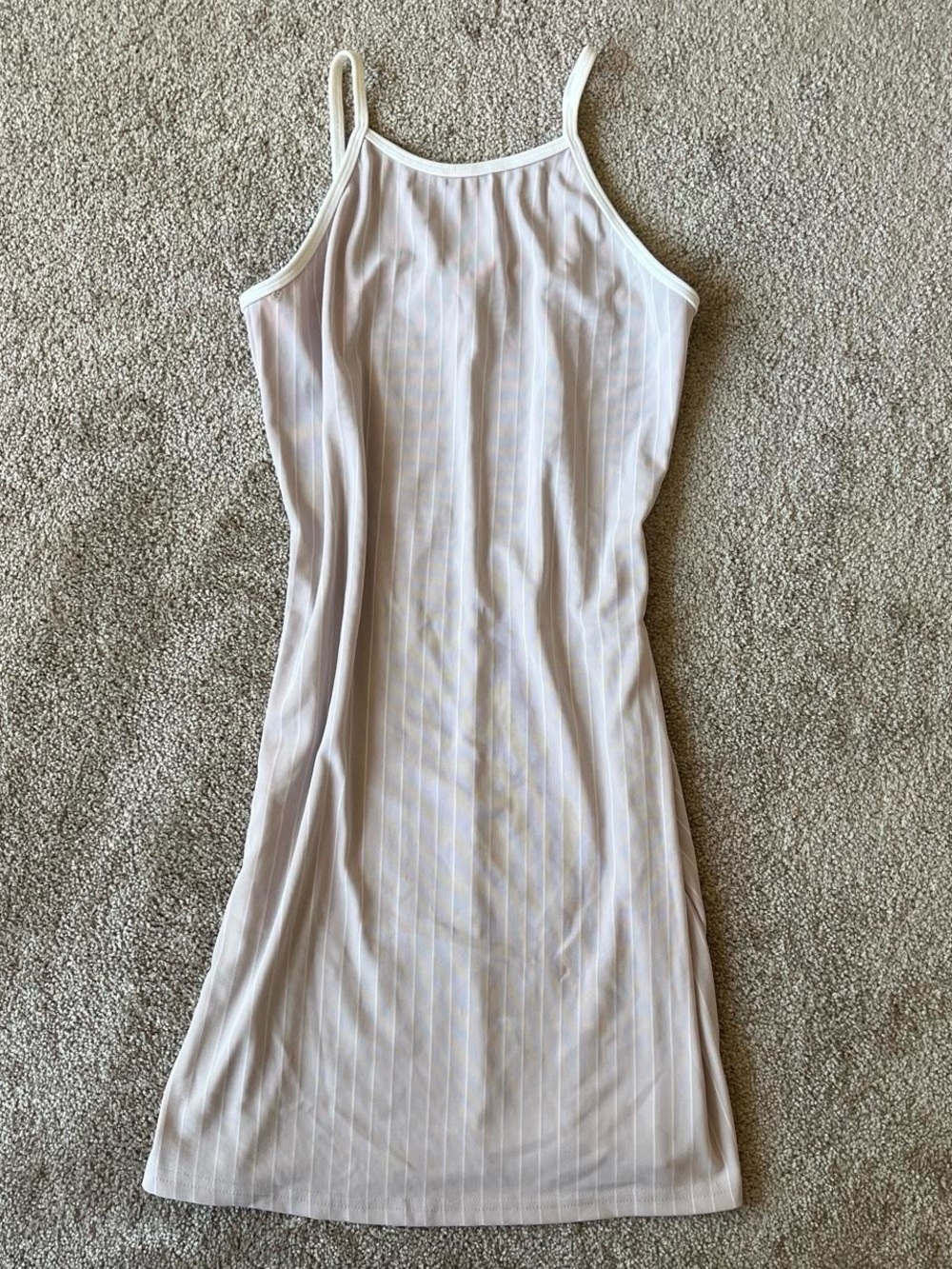 The White House Vintage Mini Dress Taupe Pinstripe Cross Back Stretch Womens M